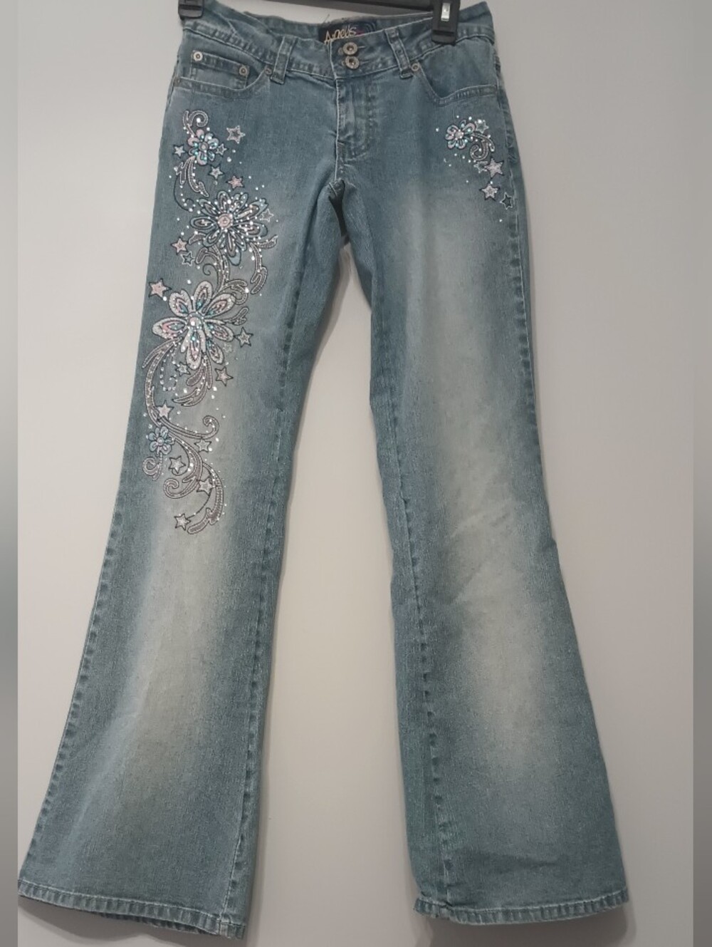 Angels Light Blue Embellished Flare Jeans 5 Juniors